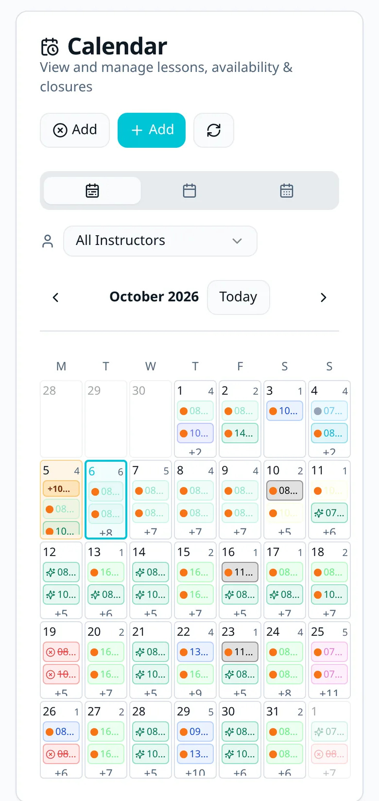 SurfSlot lesson calendar on a phone