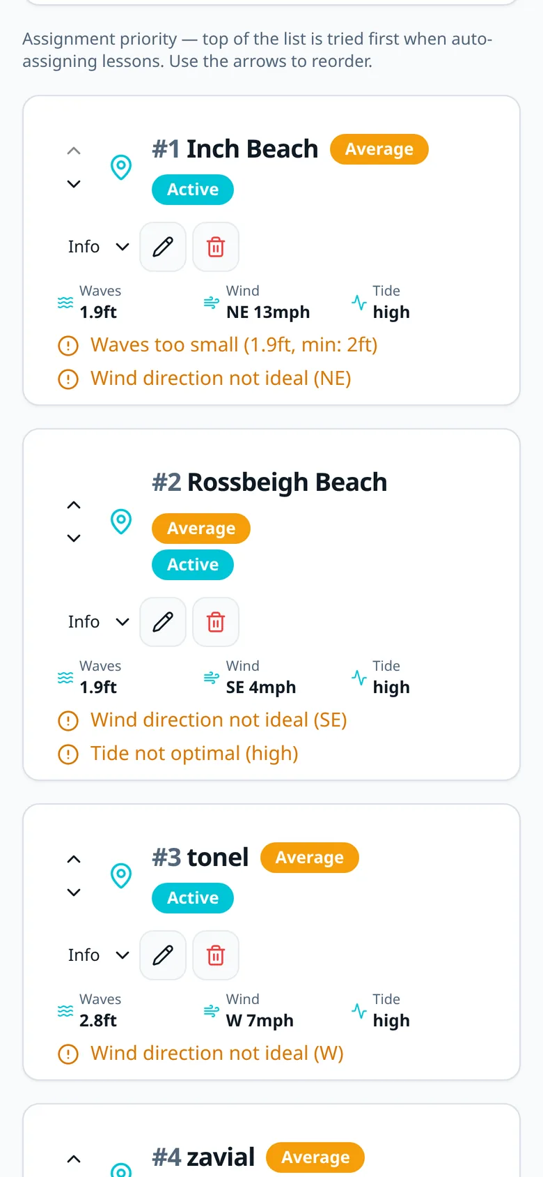 SurfSlot beach conditions on a phone